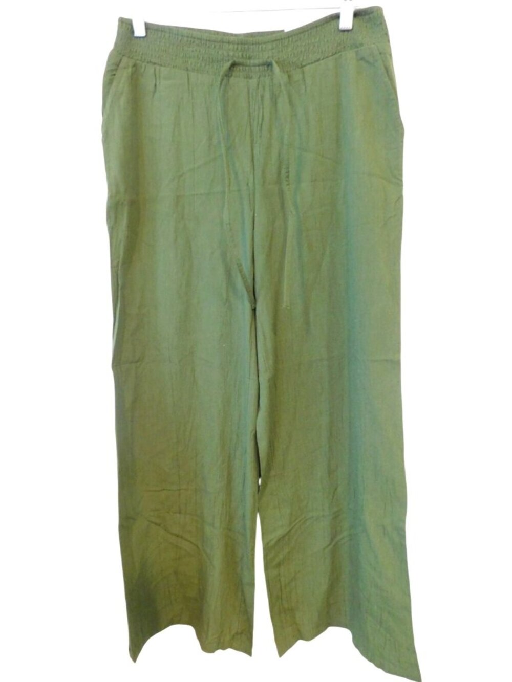 NWT Style & Co Womens Sz M Green Tie Waist Wide Leg Pants Mid Rise Resort